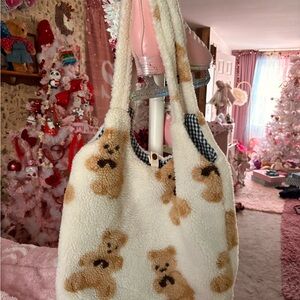 Claire's Cream Teddy Bear Tote Bag